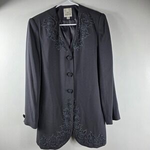 EN AVANCE Vintage‎ Women's Beaded Embellished Collarless Gray Blazer Size 10